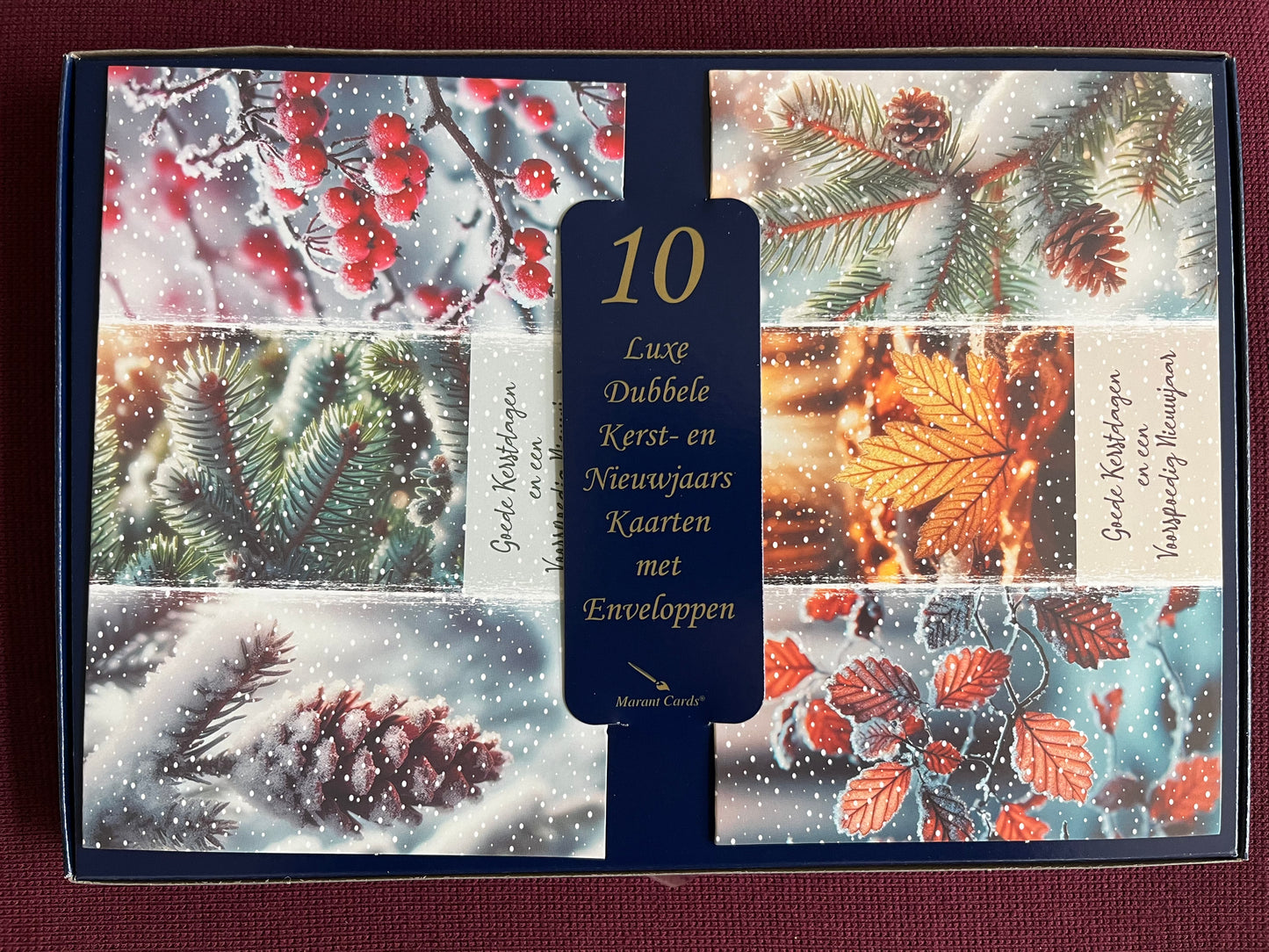 Kerstkaarten met bladeren en bessen (10 stuks)