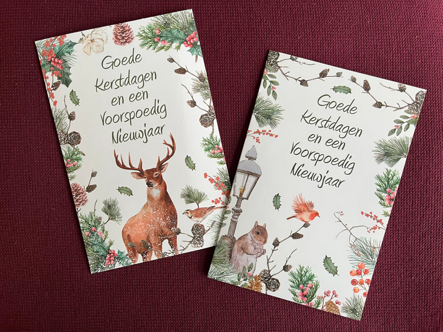 Kerstkaarten met hert en eekhoorn (10 stuks)